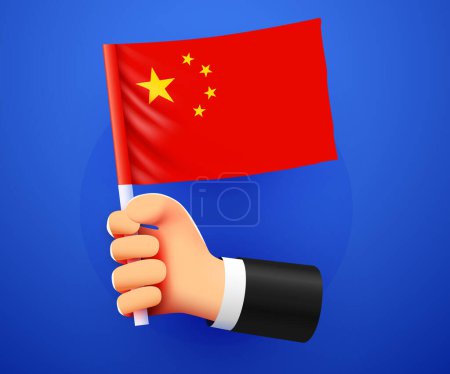 Illustration for 3d hand holding China National flag. Vector illustration - Royalty Free Image
