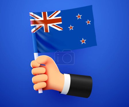 Illustration for 3d hand holding New Zealand National flag. Vector illustration - Royalty Free Image