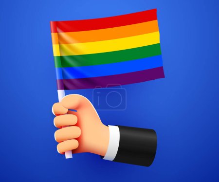 Téléchargez les illustrations : 3ème main tenant le drapeau LGBT. Illustration vectorielle - en licence libre de droit