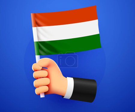 Ilustración de 3d mano sosteniendo la bandera nacional de Hungría. Ilustración vectorial - Imagen libre de derechos