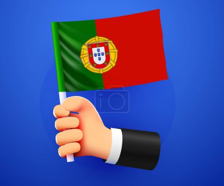 Illustration for 3d hand holding Portugal National flag. Vector illustration - Royalty Free Image