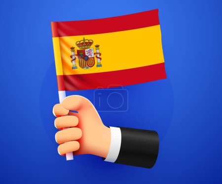 Téléchargez les illustrations : 3ème main tenant le drapeau national d'Espagne. Illustration vectorielle - en licence libre de droit