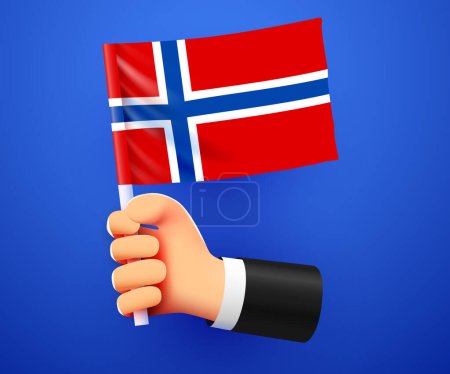 Téléchargez les illustrations : 3ème main tenant le drapeau national de Norvège. Illustration vectorielle - en licence libre de droit