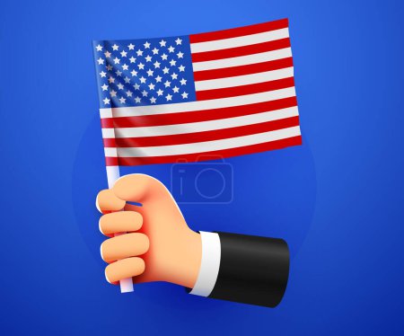 Illustration for 3d hand holding USA National flag. Vector illustration - Royalty Free Image