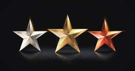 Illustration for Three star Awards golden prize event, first place, second place, third place, scene star ceremony. Vector - Royalty Free Image
