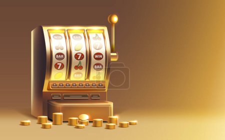 Ilustración de Casino 777 banner máquina tragamonedas ganador, la fortuna jackpot de la suerte. Ilustración vectorial - Imagen libre de derechos