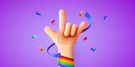 Illustration for Hand hand showing rock sign celebrate pride month. Peoples rights movement, diversity concept. Vector illustration - Royalty Free Image
