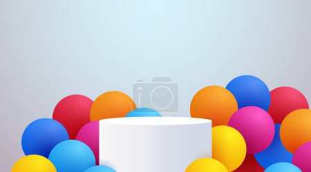 Ilustración de Fondo abstracto del podio con globos de colores. Presentación del producto, maqueta, producto cosmético de la demostración, podio, pedestal de la etapa o plataforma. Ilustración vectorial - Imagen libre de derechos