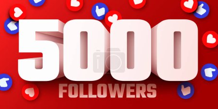 Illustration for 5k or 5000 followers thank you. Social Network friends, followers, Web user Thank you celebrate of subscribers or followers and likes. Vector illustration - Royalty Free Image