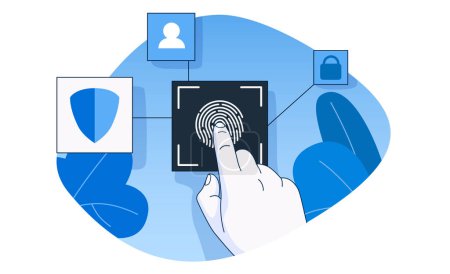 Illustration for Hand touch fingerprint scanner. Biometrics Identify Authorization. Data protection and security. Vector illustration - Royalty Free Image