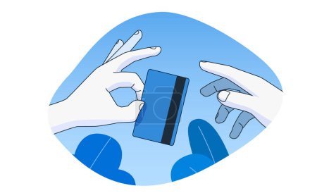 Illustration for Hand passes the credit card to other hand. The concept of banking services, online payment and bank card fraud. Vector illustration - Royalty Free Image