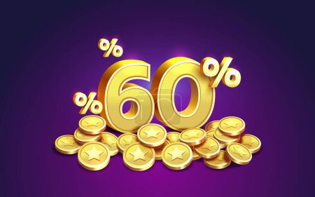 Ilustración de Cashback 60 Porcentaje de monedas de oro, ahorro financiero. Vector - Imagen libre de derechos