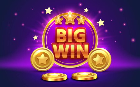 Ilustración de Casino Big Win, póster de jackpot, monedas de ganador, volante especial premio de oro. Vector - Imagen libre de derechos
