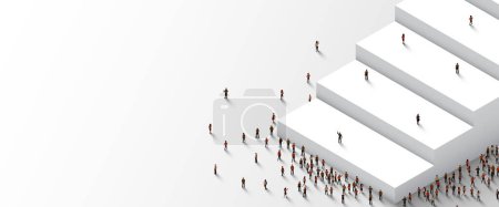 Illustration for Large group of people stand around stairs. Vector illustration - Royalty Free Image