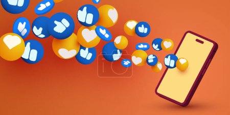 Illustration for Smartphone with flying like symbols. Social networking concept. Vector illustration - Royalty Free Image