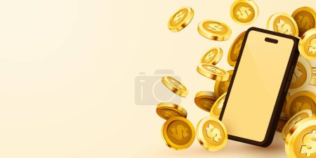Illustration for Smartphone with flying coins. Mobile investment concept. Vector illustration - Royalty Free Image