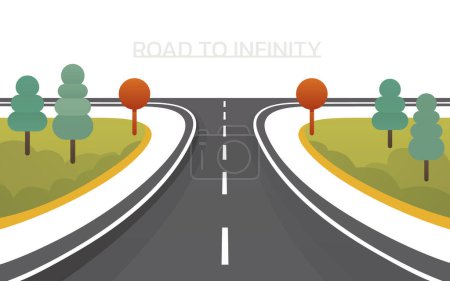 Illustration for Road to infinity, vacation trip, banner horizon road sky. Vector illustration - Royalty Free Image