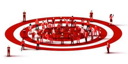 Illustration for Large group of people standing on aim. HR and recruitment concept. Vector illustration - Royalty Free Image