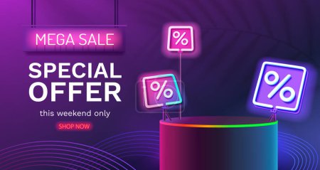 Illustration for Mega sale special offer, Stage podium percent, Stage Podium Scene with for Percentage, Decor element background. Vector - Royalty Free Image