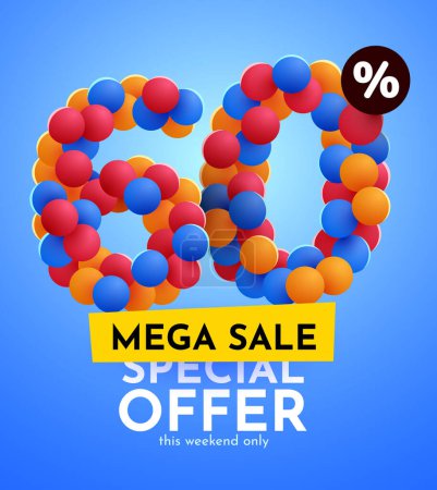 Illustration for 60 percent Off. Discount creative composition. Mega Sale. Vector illustration. - Royalty Free Image