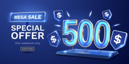 Ilustración de Cupón bono especial 500 dólares, Ver banner oferta especial. Vector - Imagen libre de derechos