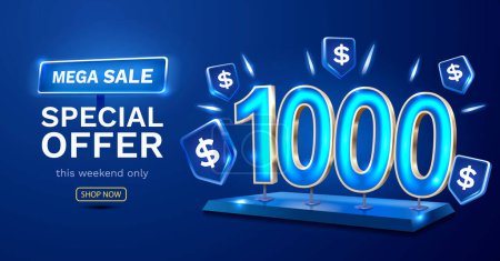 Ilustración de Cupón bono especial 1000 dólares, Comprobar banner oferta especial. Vector - Imagen libre de derechos