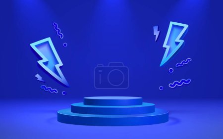 Ilustración de Mega venta de escena, banner de podio de peligro, pedestal de habitación azul. Vector - Imagen libre de derechos