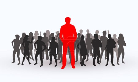 Téléchargez les illustrations : Groupe de personnes silhouette avec leader. Concept de travail d'équipe. Illustration vectorielle - en licence libre de droit