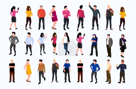 Illustration for Collection of different standing people isolated on white background. Vector illustration - Royalty Free Image