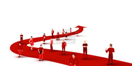 Ilustración de Gran grupo de personas en flechas, negocios y tecnología. Ilustración vectorial - Imagen libre de derechos
