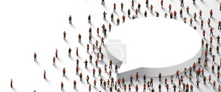 Large group of people standing around chat bubble symbol. Vector illustration