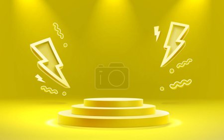 Ilustración de Mega venta escena, banner de podio peligro, pedestal habitación amarilla. Vector - Imagen libre de derechos