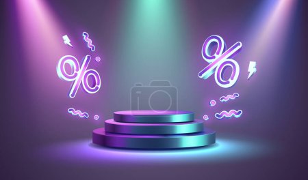 Illustration for Podium percentage business poster, discount banner offer. Vector - Royalty Free Image