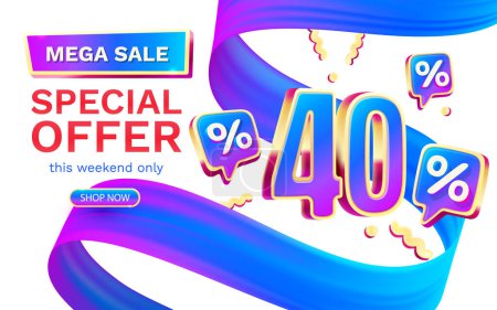 Illustration for Mega sale special offer, 40 off sale banner. Sign board promotion. Vector - Royalty Free Image