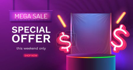 Illustration for Mega sale special offer, Stage podium percent, Stage Podium Scene with for dollar, Decor element background. Vector - Royalty Free Image