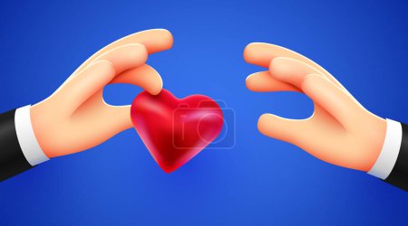 Ilustración de La mano da el corazón rojo. Salud y concepto médico hospitalario. Concepto de donación. San Valentín. Ilustración vectorial - Imagen libre de derechos