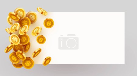 Illustration for Empty frame with flying golden coins. Vector illustration - Royalty Free Image