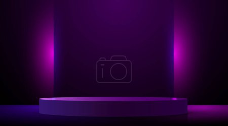 Illustration for Abstract neon futuristic podium background. Product presentation, mock up, show cosmetic product, Podium, stage pedestal or platform. Vector illustration - Royalty Free Image
