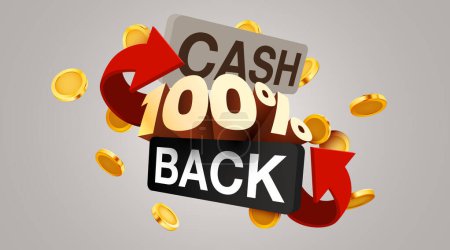 Ilustración de Cashback 100 por ciento icono aislado en el fondo gris. Etiqueta de devolución de dinero o dinero. Ilustración vectorial - Imagen libre de derechos