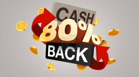 Illustration for Cashback 80 percent icon isolated on the gray background. Cashback or money back label. Vector illustration - Royalty Free Image