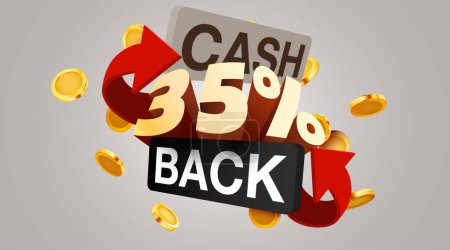 Illustration for Cashback 35 percent icon isolated on the gray background. Cashback or money back label. Vector illustration - Royalty Free Image