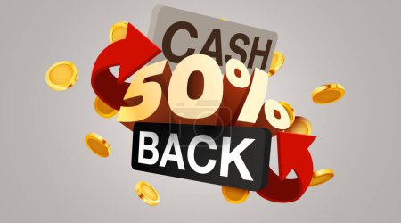 Illustration for Cashback 50 percent icon isolated on the gray background. Cashback or money back label. Vector illustration - Royalty Free Image