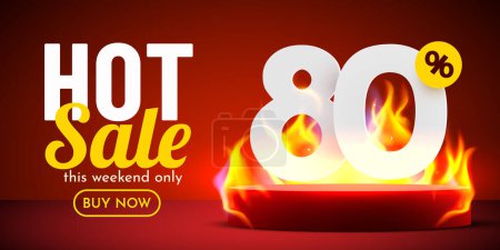Illustration for 80 percent Off. Hot sale banner with burning numbers. Discount poster. Vector illustration - Royalty Free Image