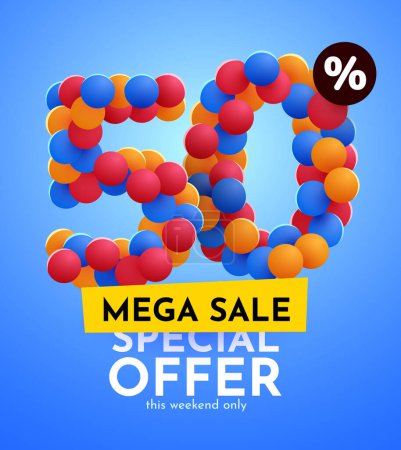 Illustration for 50 percent Off. Discount creative composition. Mega Sale. Vector illustration. - Royalty Free Image