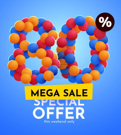 Illustration for 80 percent Off. Discount creative composition. Mega Sale. Vector illustration. - Royalty Free Image