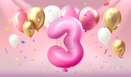 Illustration for Happy Birthday years anniversary of the person birthday, balloon in the form of numbers Three of the year. Vector - Royalty Free Image