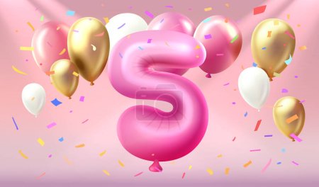 Illustration for Happy Birthday years anniversary of the person birthday, balloon in the form of numbers five of the year. Vector - Royalty Free Image