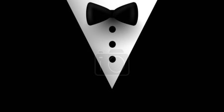 Close up of classic male tuxedo and bow tie with copy space. Paper style. Vector illustration