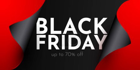 Illustration for Black Friday poster. Red ribbon with curved edges on a black background. Vector illustration. - Royalty Free Image