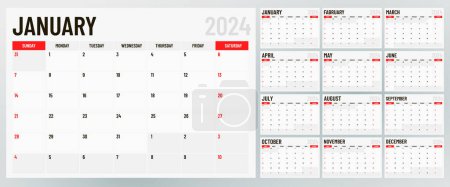 Illustration for Classic monthly calendar for 2024. Minimalistic style calendar. Vector illustration - Royalty Free Image